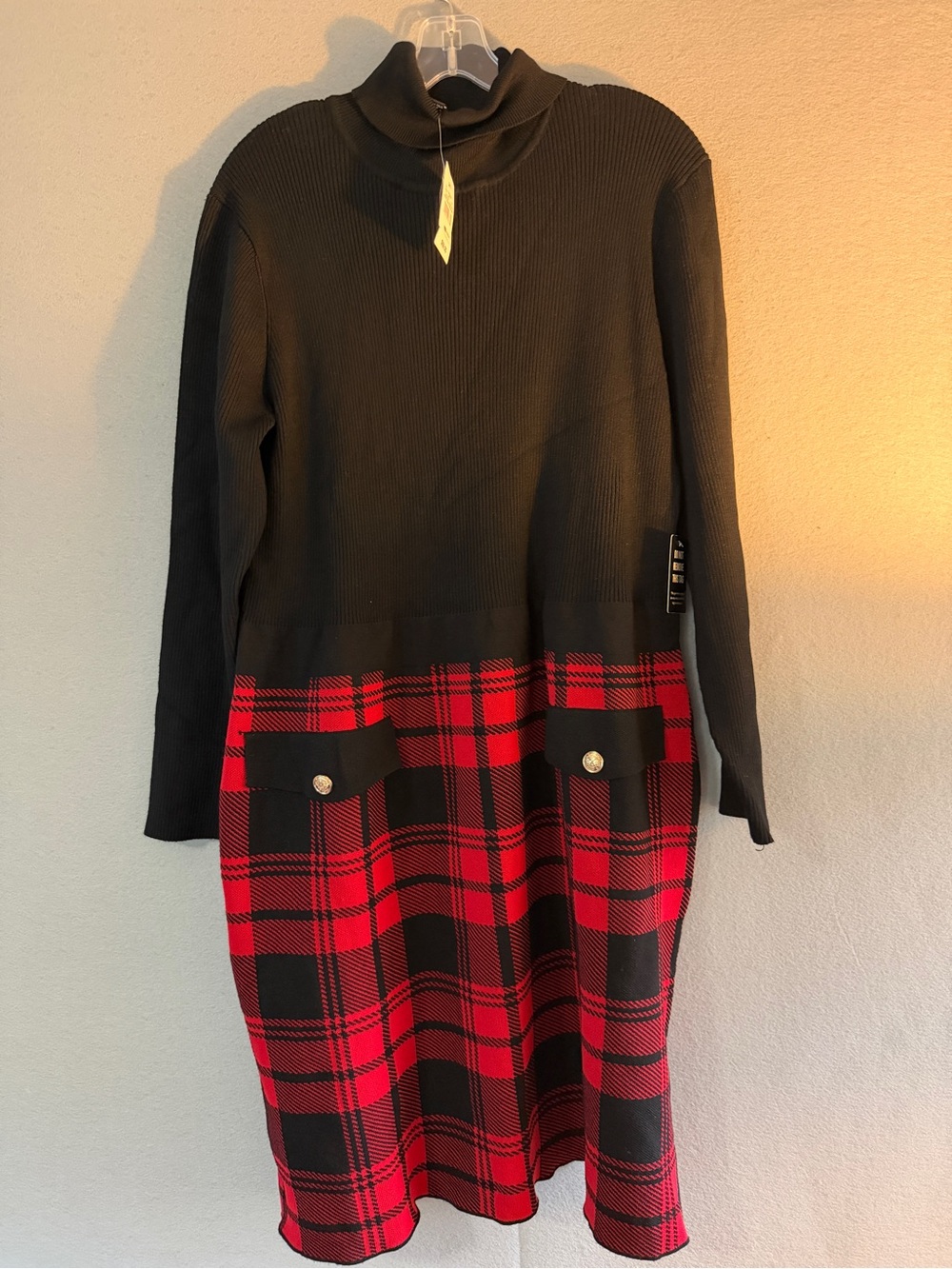 Ashley Stewart Black and Red Plaid Turtleneck Midi Dress NWT Holiday SZ 22/24